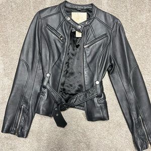 Black fitted real leather jacket